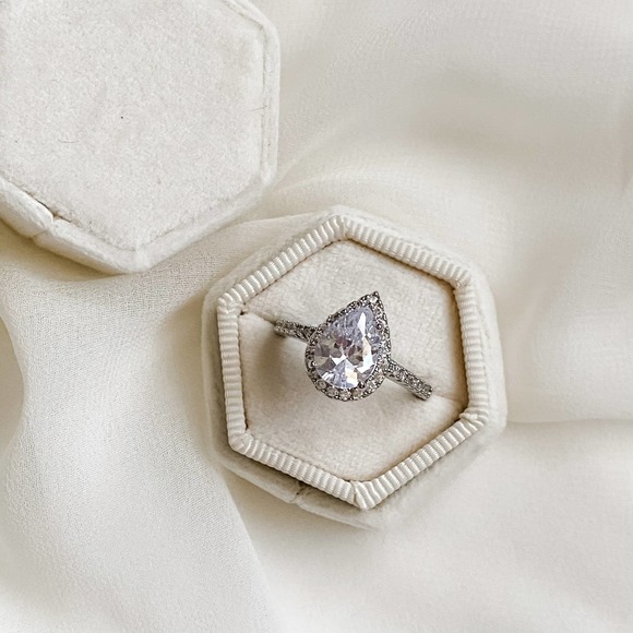 Pear Halo 2 Carat CZ Diamond Ring - Picture 12 of 13